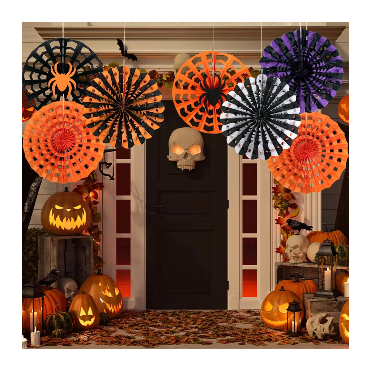 WEIGAO Halloween Party Dekoration Set aus Papier mit Spinnennetz-Motiv in Orange und Schwarz - Bild 3