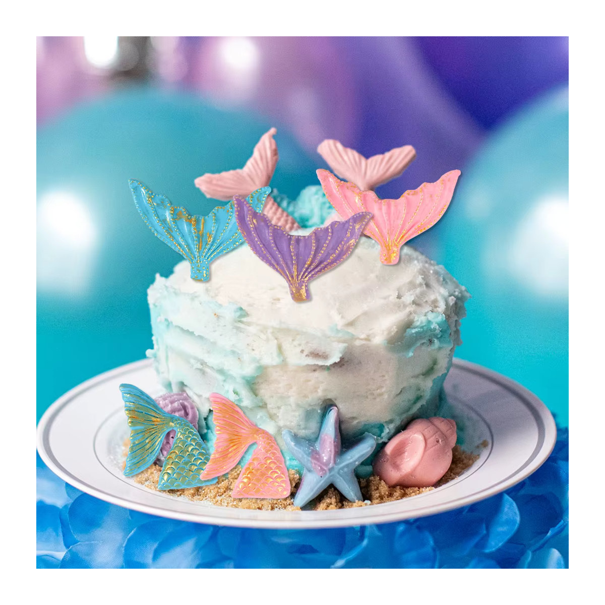 WEIGAO Meerjungfrau Kuchenaufsatz Set für Kinder in Rosa und Lila mit Muschel und Meerjungfrau-Schwanz für Geburtstag und Babyparty - Bild 2