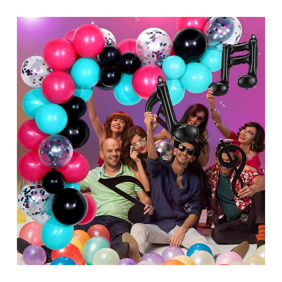 WEIGAO Musik Party Ballon Girlande und Bogen Kit in Schwarz, Rot und Blau für Geburtstag und Karaoke als Unisex Dekoration - Bild 1