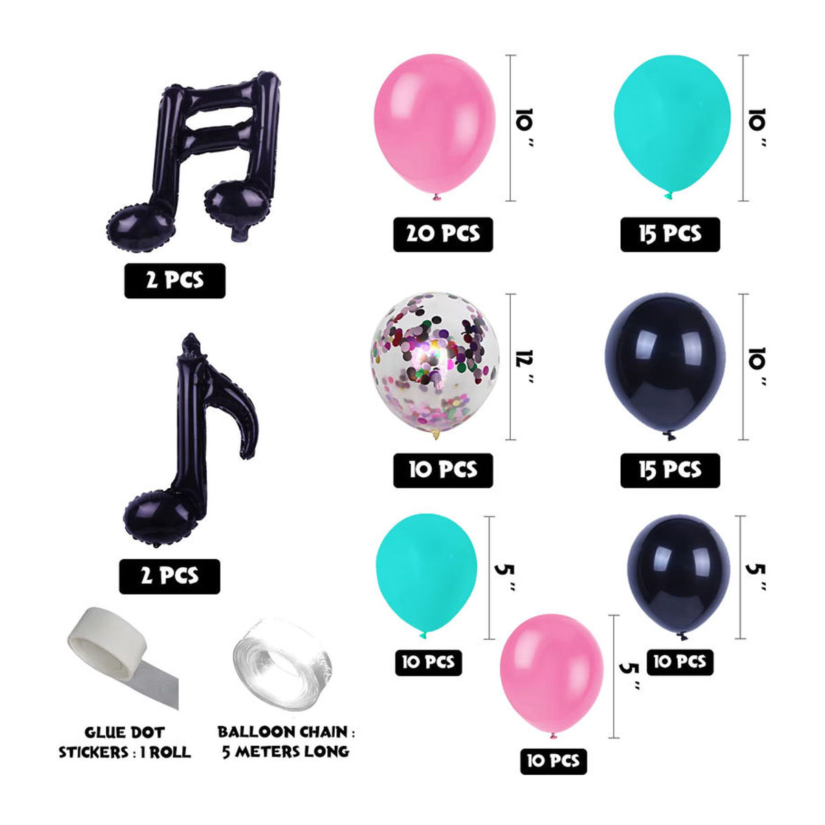 WEIGAO Musik Party Ballon Girlande und Bogen Kit in Schwarz, Rot und Blau für Geburtstag und Karaoke als Unisex Dekoration - Bild 3