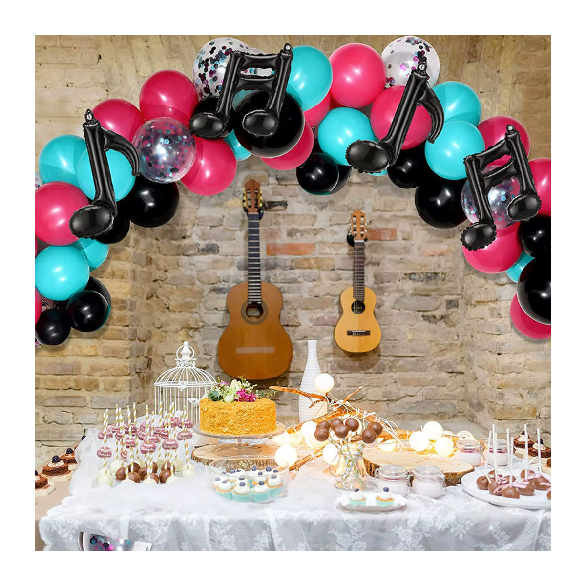 WEIGAO Musik Party Ballon Girlande und Bogen Kit in Schwarz, Rot und Blau für Geburtstag und Karaoke als Unisex Dekoration - Bild 4