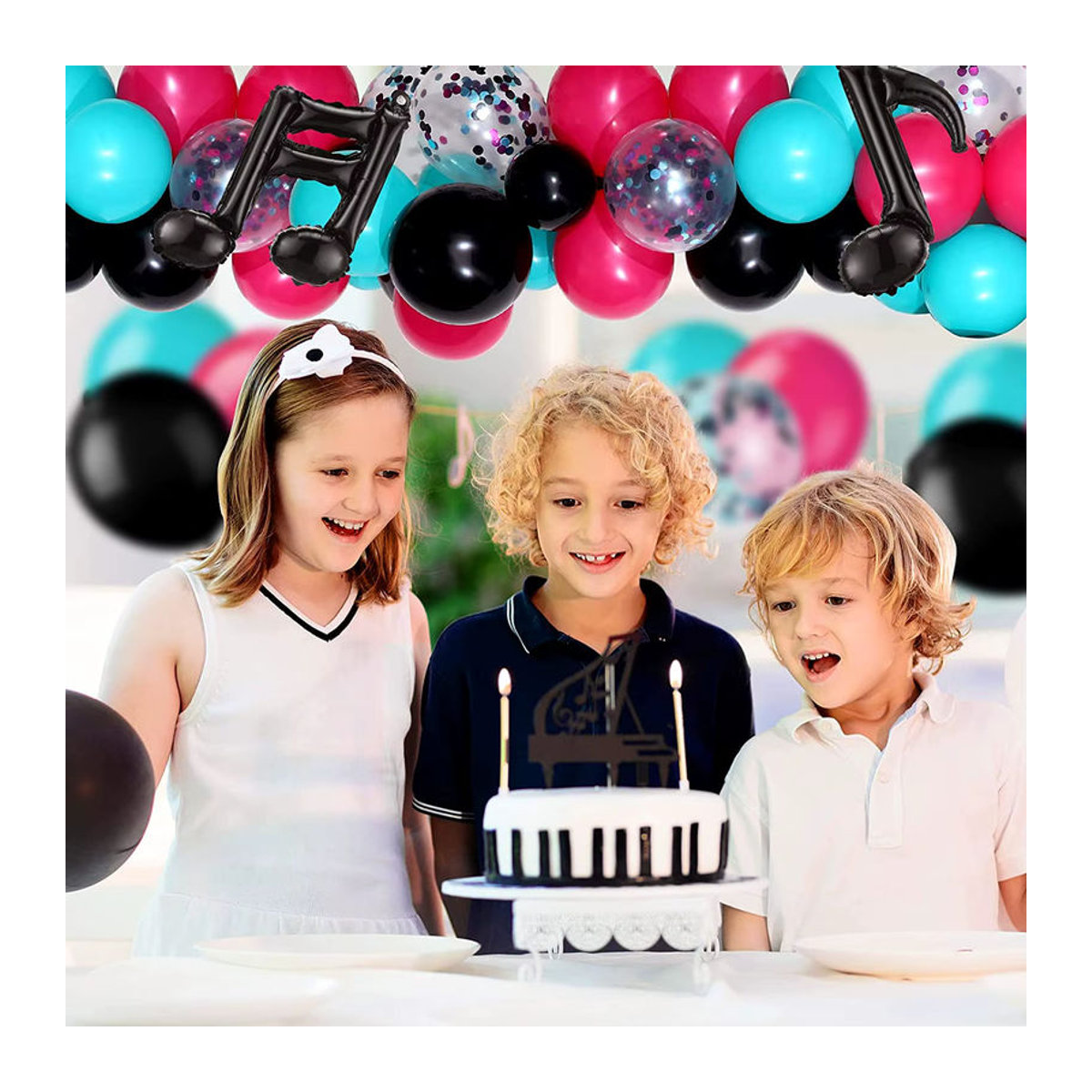 WEIGAO Musik Party Ballon Girlande und Bogen Kit in Schwarz, Rot und Blau für Geburtstag und Karaoke als Unisex Dekoration - Bild 5