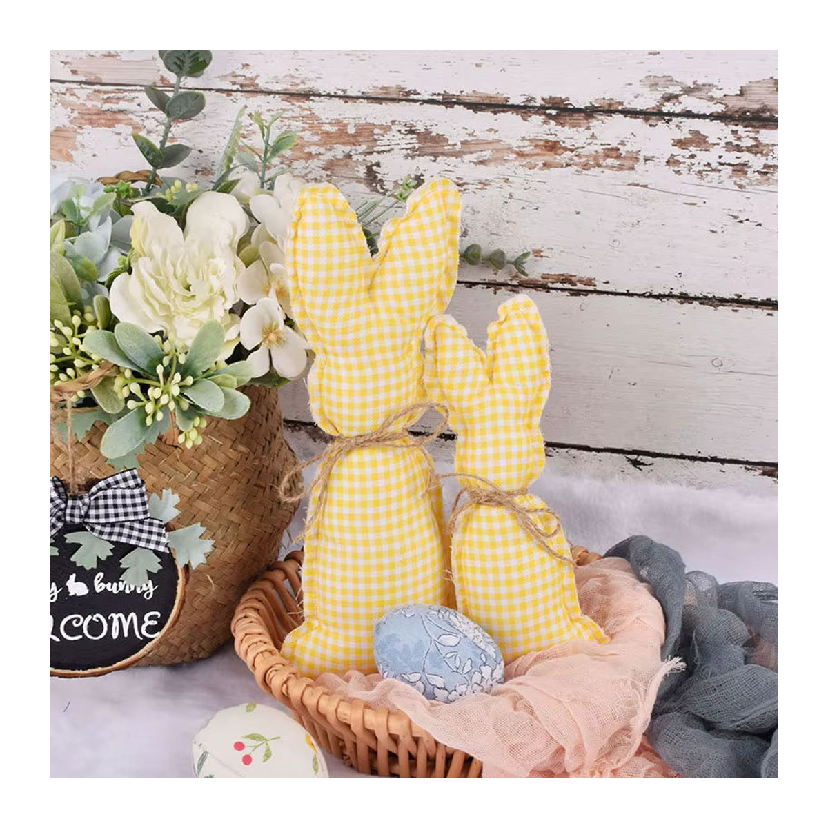 WEIGAO Ostern Stoffhase als Dekoration und Spielzeug für Kinder, mehrfarbig kariert, Textil-Kaninchen für Frühling und Ostern-Dekoration im Landhausstil - Bild 3