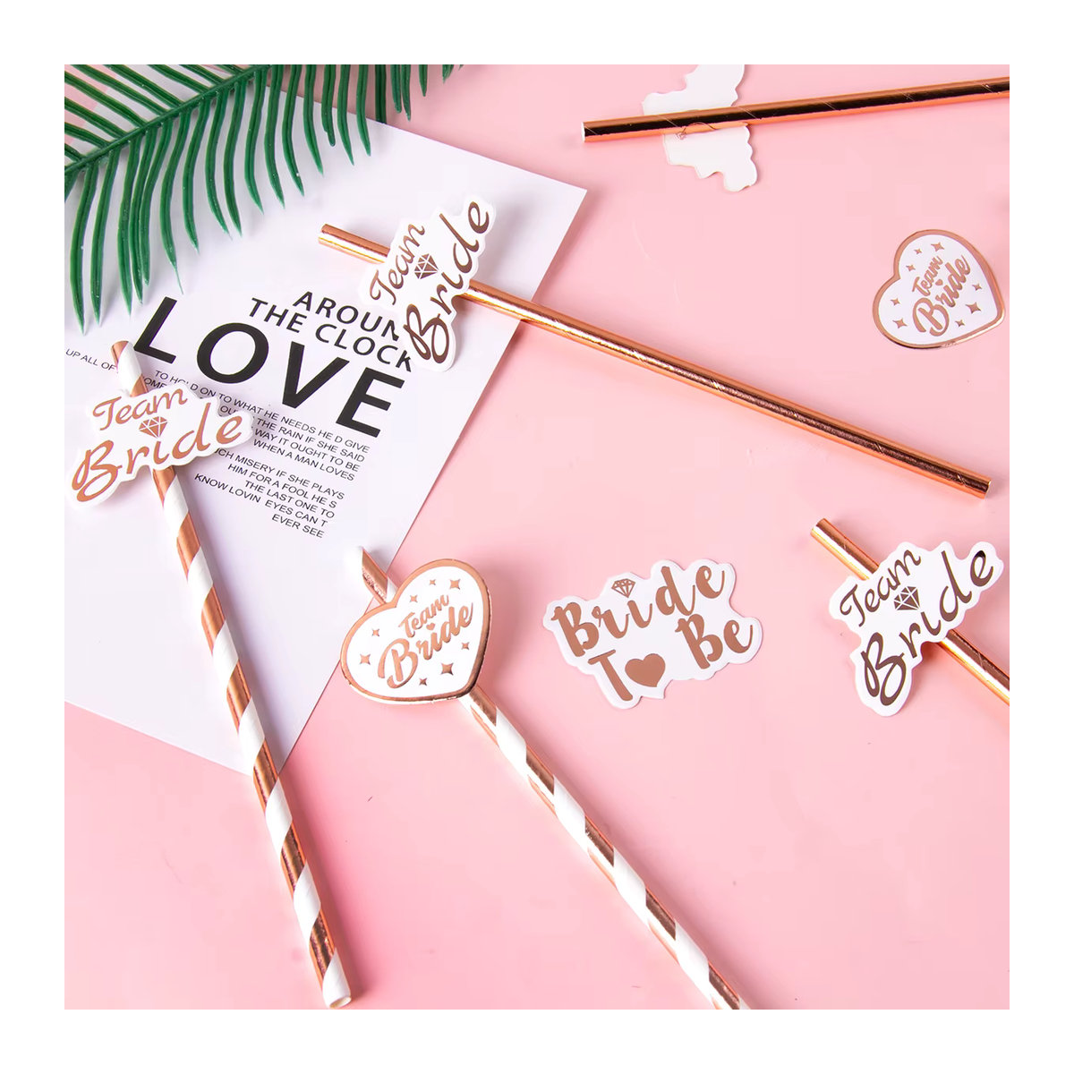 WEIGAO Papier Trinkhalme Team Braut Roségold und Weiß für Junggesellenabschied und Hochzeitsdekoration, 6 Stück - Bild 3