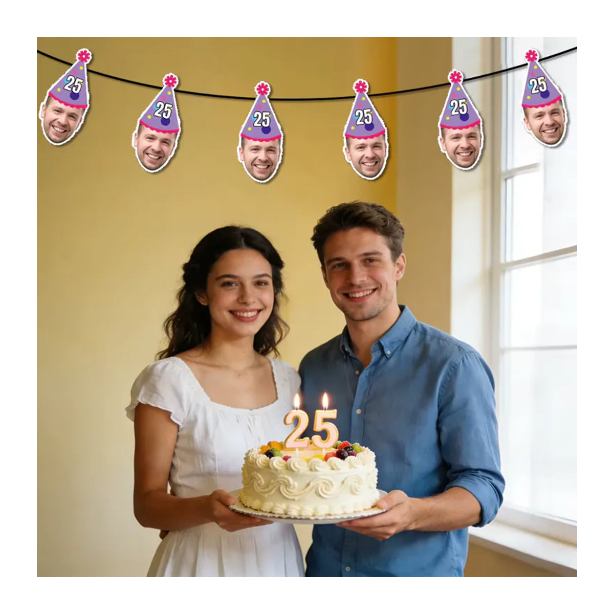 WEIGAO Personalisiertes Geburtstagshut-Banner aus Papier in Rosa und Lila mit hängendem Design für Erwachsene - Bild 4