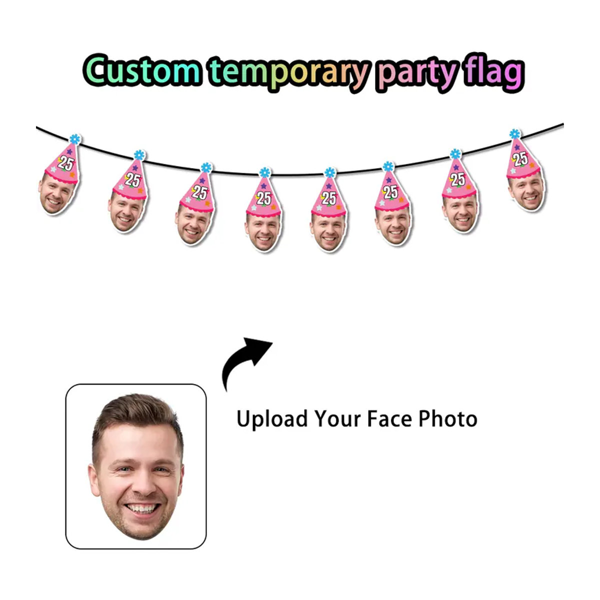 WEIGAO Personalisiertes Geburtstagshut-Banner aus Papier in Rosa und Lila mit hängendem Design für Erwachsene - Bild 5