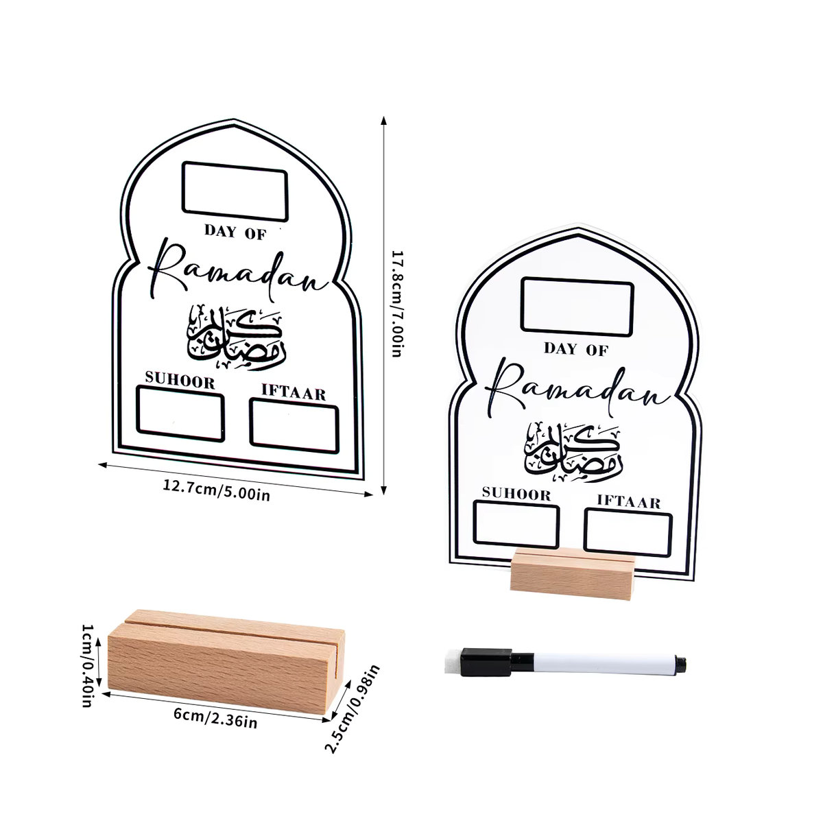 WEIGAO Ramadan Kalendertafel aus Acryl mit Holzsockel und Stift, transparente Tischdekoration für Eid Al-Fitr und Advent - Bild 3