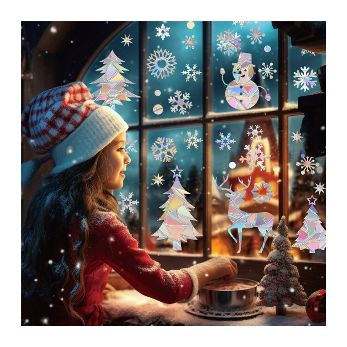 WEIGAO Regenbogen Prisma Fenster Aufkleber mit Schneeflocken und Schneemann, Mehrfarbig und Transparent, Weihnachts-Dekoration für Kinderzimmer und Wohnraum - Bild 1