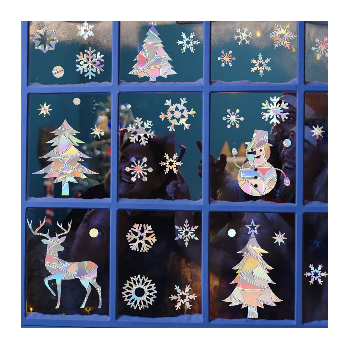 WEIGAO Regenbogen Prisma Fenster Aufkleber mit Schneeflocken und Schneemann, Mehrfarbig und Transparent, Weihnachts-Dekoration für Kinderzimmer und Wohnraum - Bild 2