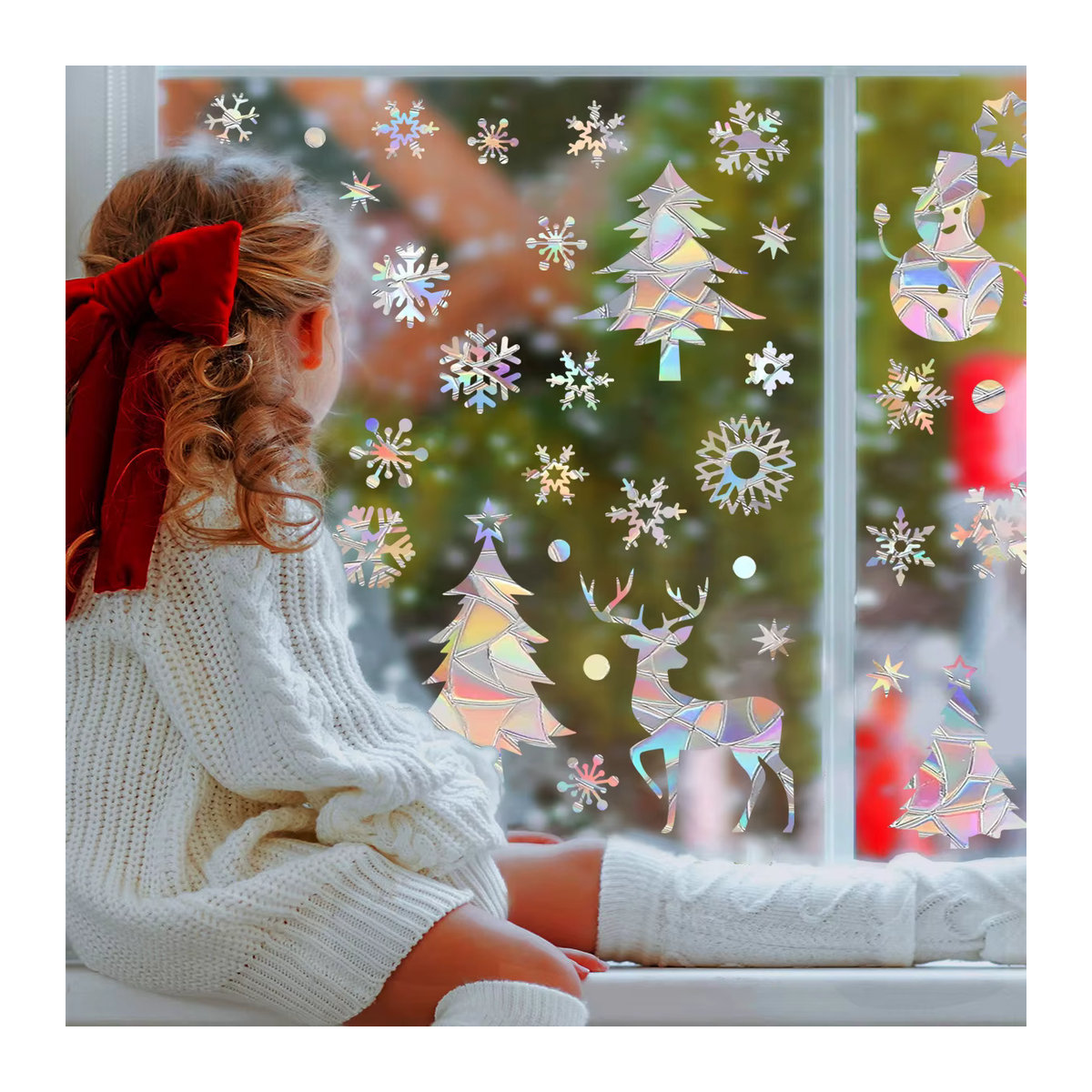 WEIGAO Regenbogen Prisma Fenster Aufkleber mit Schneeflocken und Schneemann, Mehrfarbig und Transparent, Weihnachts-Dekoration für Kinderzimmer und Wohnraum - Bild 3