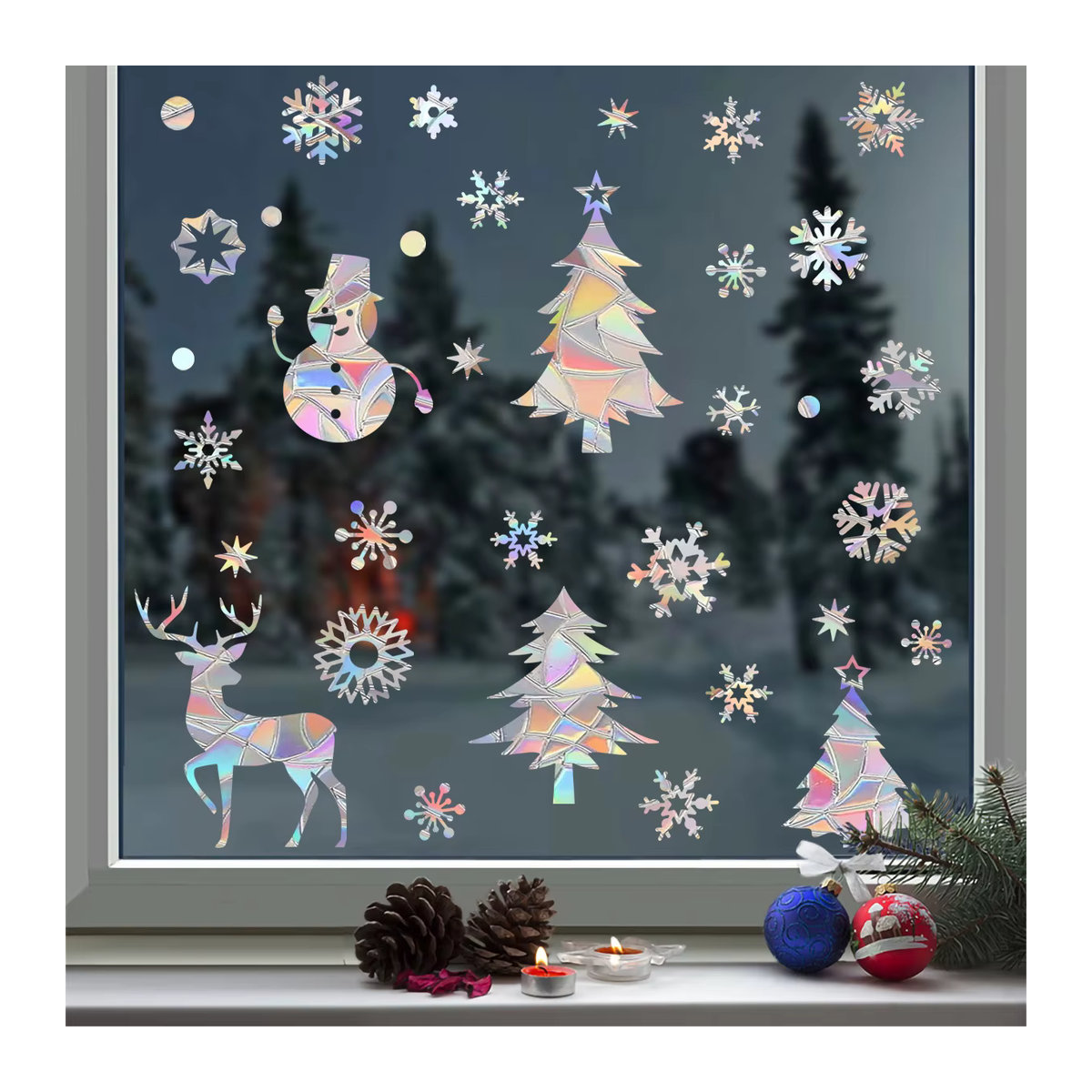 WEIGAO Regenbogen Prisma Fenster Aufkleber mit Schneeflocken und Schneemann, Mehrfarbig und Transparent, Weihnachts-Dekoration für Kinderzimmer und Wohnraum - Bild 4
