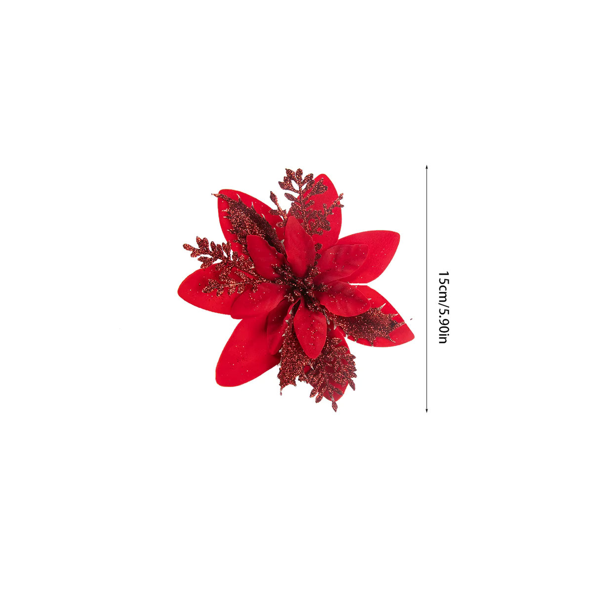 WEIGAO Set aus 5 künstlichen Weihnachtssternen in Rotgold, glitzernde Textil-Poinsettien mit Stielen und Clips zur Dekoration - Bild 3