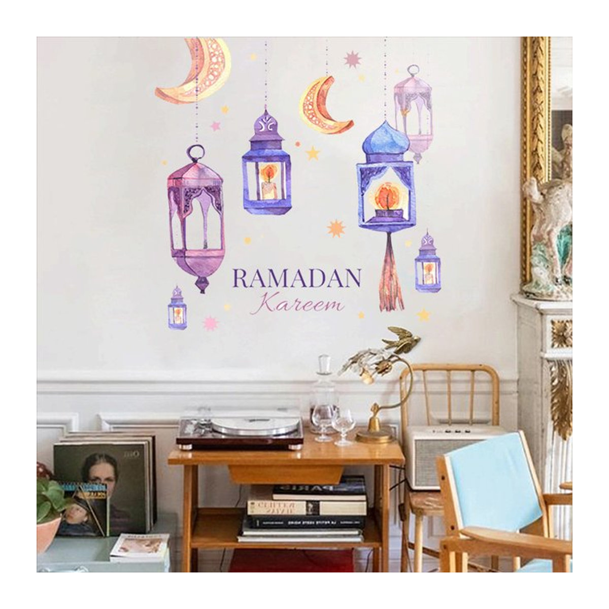 WEIGAO Wandtattoo Ramadan Kareem Mond und Stern Eid Mubarak Dekoration für Wand und Fenster, mehrfarbig, orientalisch und geometrisch - Bild 1