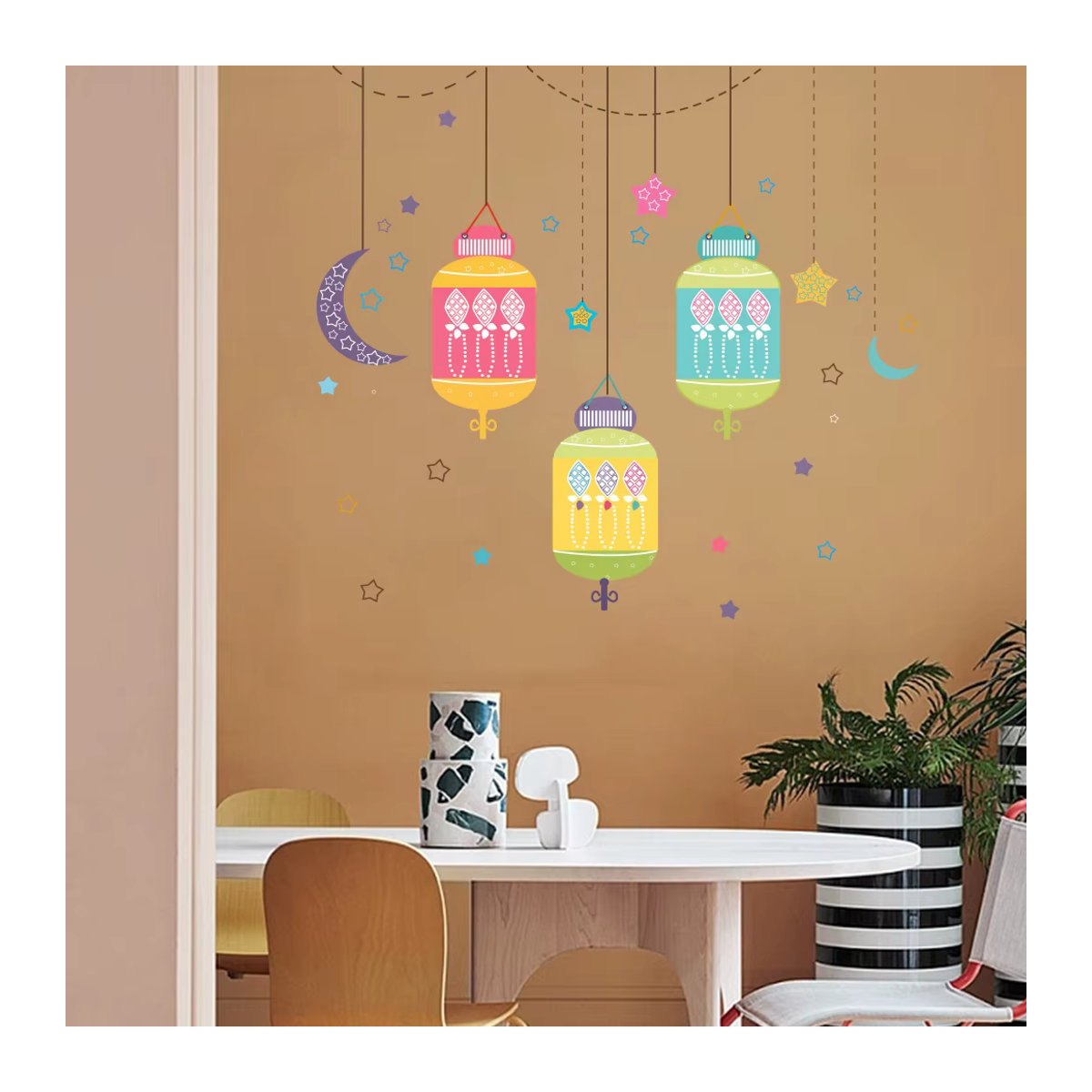 WEIGAO Wandtattoo Ramadan Kareem Mond und Stern Eid Mubarak Dekoration für Wand und Fenster, mehrfarbig, orientalisch und geometrisch - Bild 3