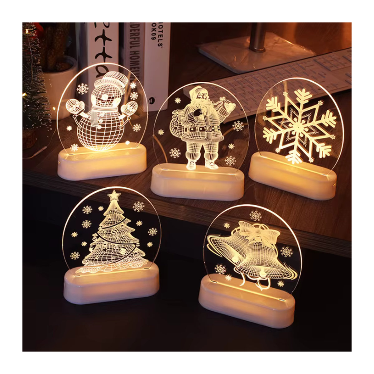 WEIGAO Weihnachtliche 3D LED Nachtlicht Tischlampe aus Acryl in Weiß mit Santa Claus Motiv - Bild 2