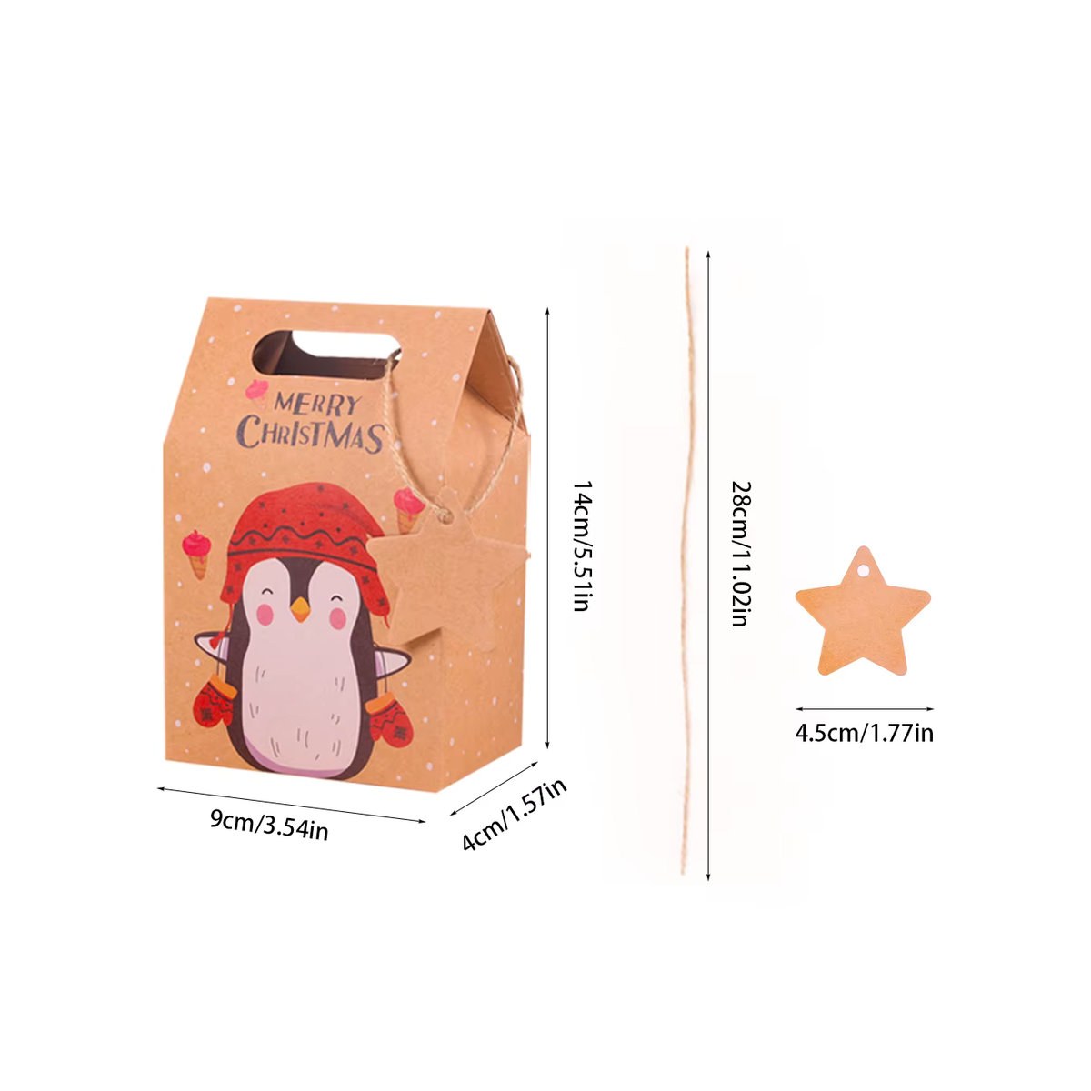 WEIGAO Weihnachtliche Geschenkboxen aus Kraftpapier in Braun für Süßigkeiten und Cookies mit Santa und Schneemann Motiven - Bild 2