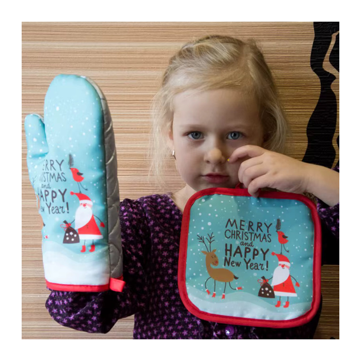 WEIGAO Weihnachts Ofenhandschuhe Set, 2 Stück, mehrfarbig - Bild 2