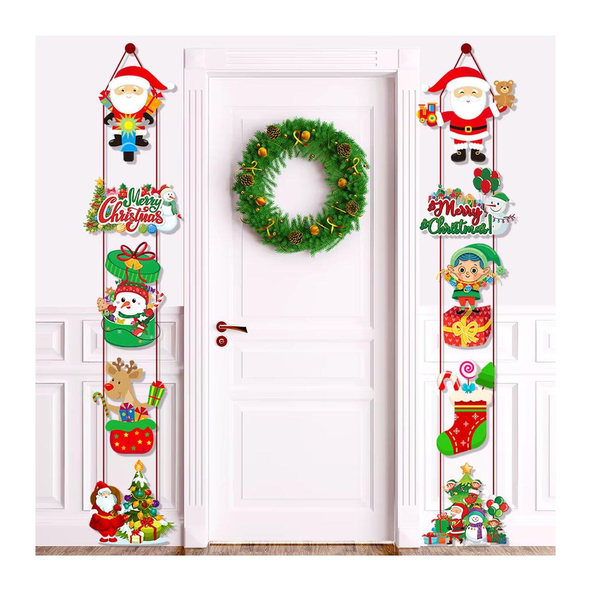 WEIGAO Weihnachts Türbanner aus Papier mit Santa Claus, Schneemann und Elch in Mehrfarbig zur hängenden Dekoration - Bild 1
