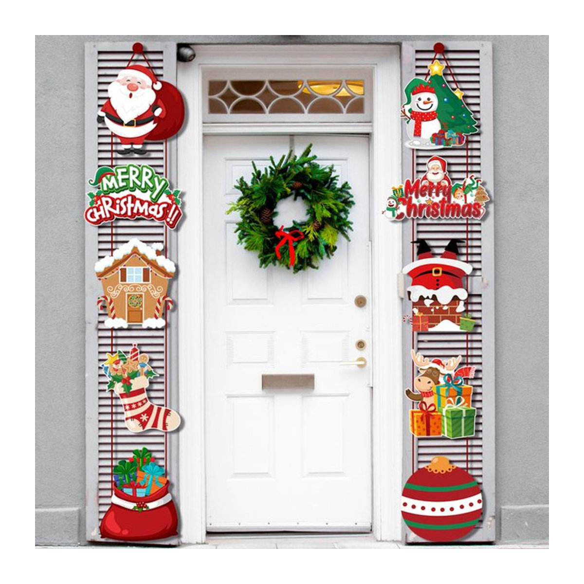 WEIGAO Weihnachts Türbanner mit Santa Claus und Schneemann als hängende Dekoration, mehrfarbig - Bild 1