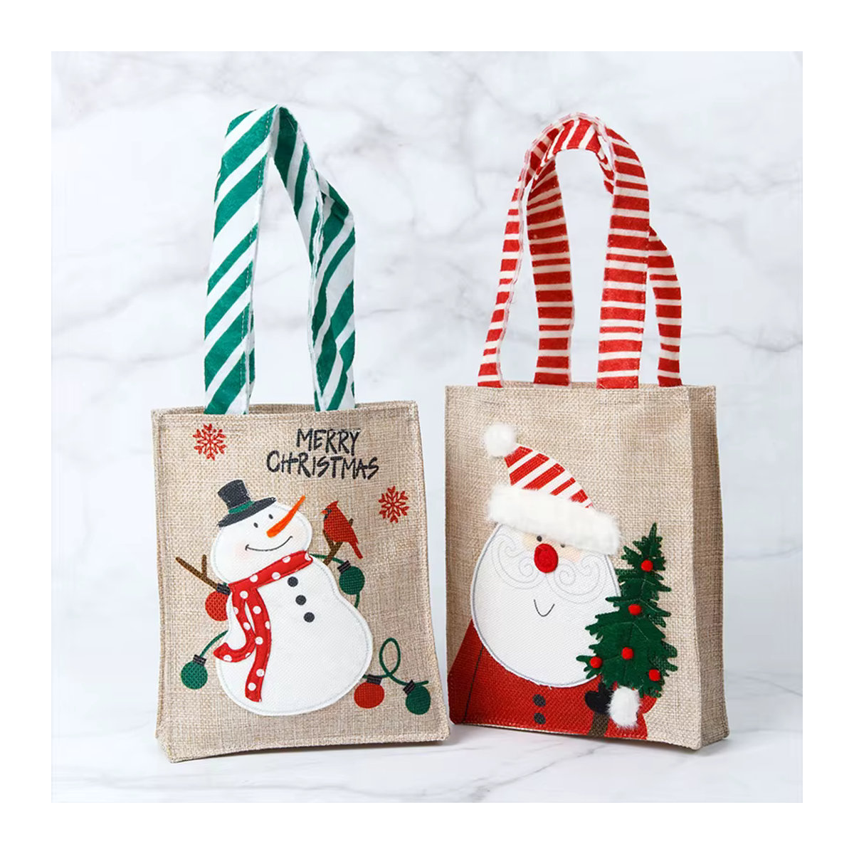 WEIGAO Weihnachtsgeschenktüten mit Schneemann und Weihnachtsmann Motiv, mehrfarbige Textil-Tragetaschen für Süßigkeiten und Kekse, Weihnachtsdekoration - Bild 2