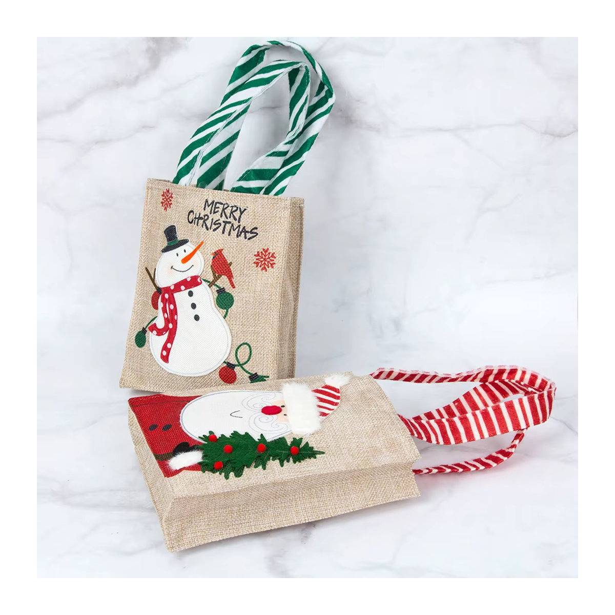 WEIGAO Weihnachtsgeschenktüten mit Schneemann und Weihnachtsmann Motiv, mehrfarbige Textil-Tragetaschen für Süßigkeiten und Kekse, Weihnachtsdekoration - Bild 3