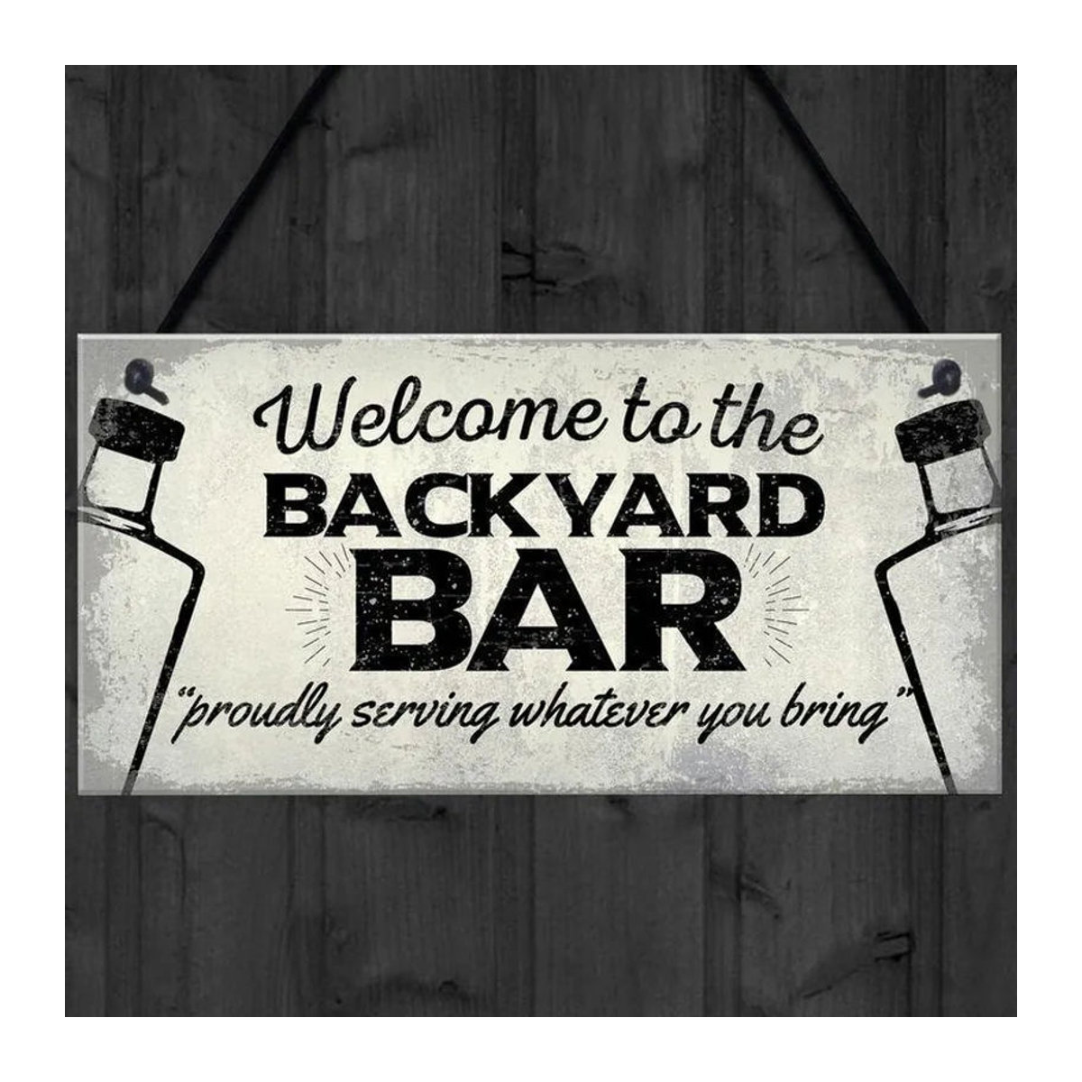 Weihexin Holzschild Bienvenue Au Bar de Jardin als hängende Dekoration in Weiß im Vintage-Stil - Bild 1