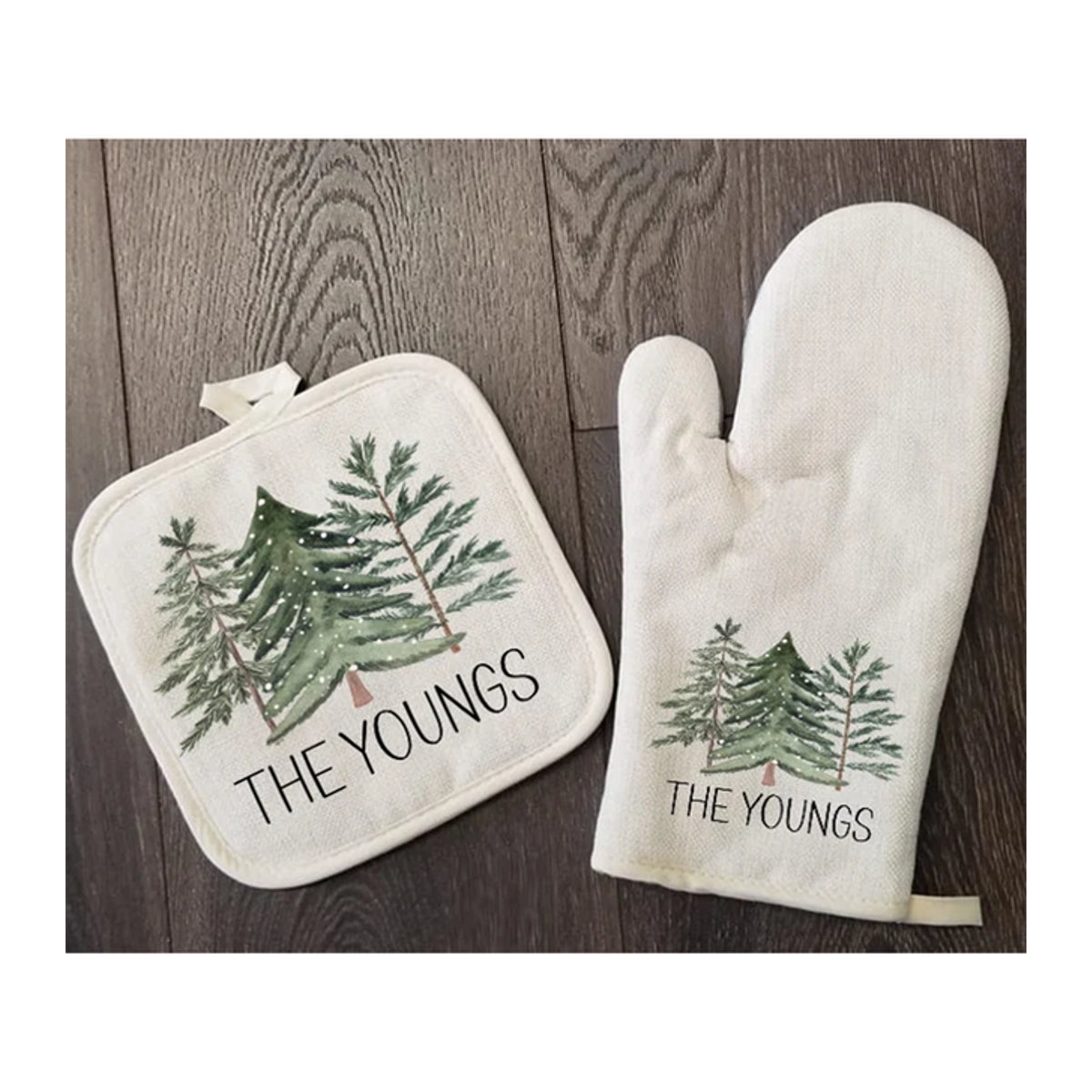 Weihnachten Bauernhof Ofenhandschuhe und Topflappen Set aus Baumwolle - Bild 1
