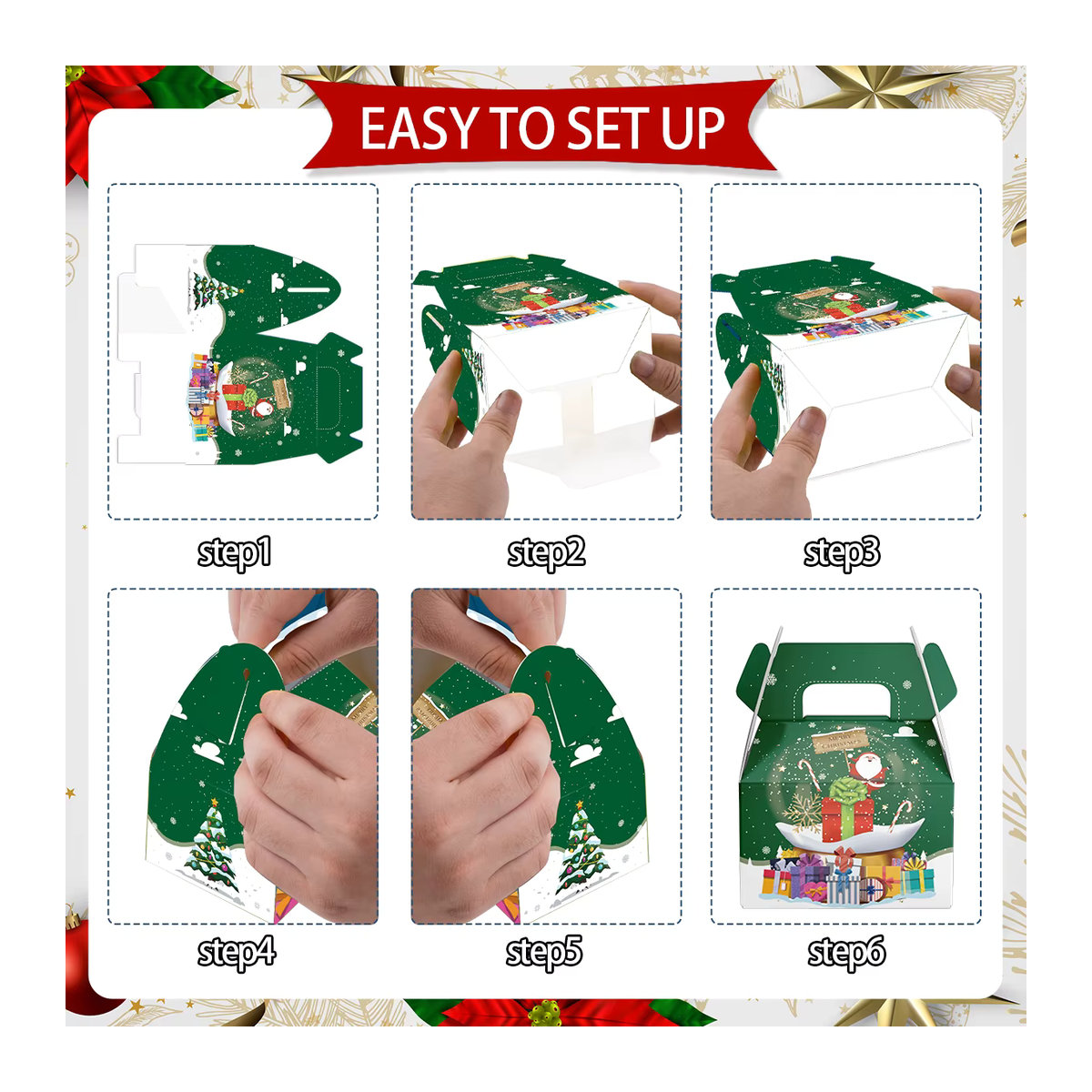 Weihnachten Süßigkeiten Boxen mit Santa Claus, Schneemann und Elch als Geschenkverpackung für Cookies und Snacks, mehrfarbig, Papier, rechteckig und stehend - Bild 4