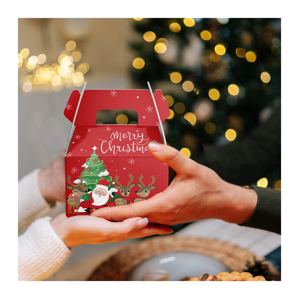 Weihnachten Süßigkeiten Boxen mit Santa Claus, Schneemann und Elch als Geschenkverpackung für Cookies und Snacks, mehrfarbig, Papier, rechteckig und stehend - Bild 6