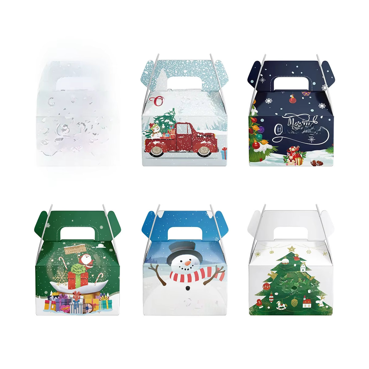 Weihnachten Süßigkeiten Boxen mit Santa Claus, Schneemann und Elch als Geschenkverpackung für Cookies und Snacks, mehrfarbig, Papier, rechteckig und stehend - Bild 7