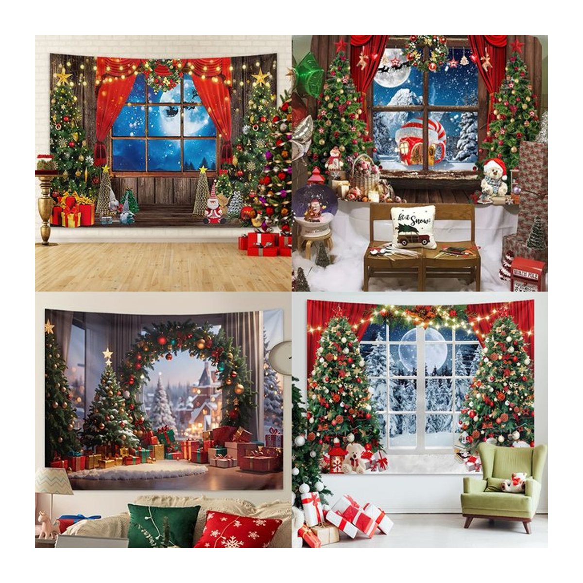 Weihnachten Wandteppich Winter Traum Wunderland Schneeszene als Fotografie Hintergrund Stoff - Bild 1