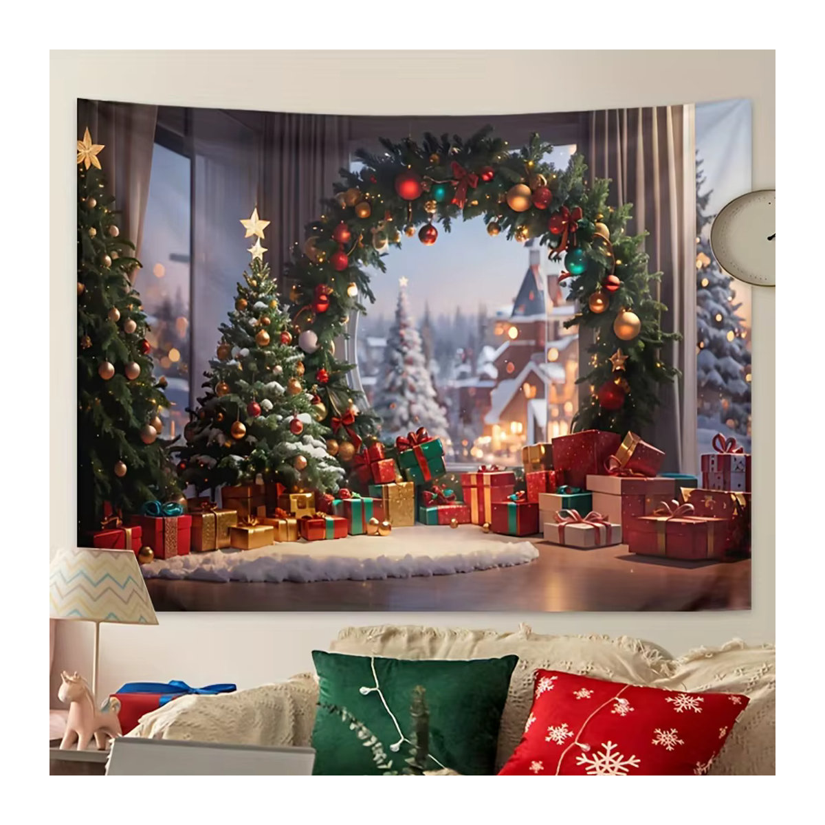 Weihnachten Wandteppich Winter Traum Wunderland Schneeszene als Fotografie Hintergrund Stoff - Bild 2