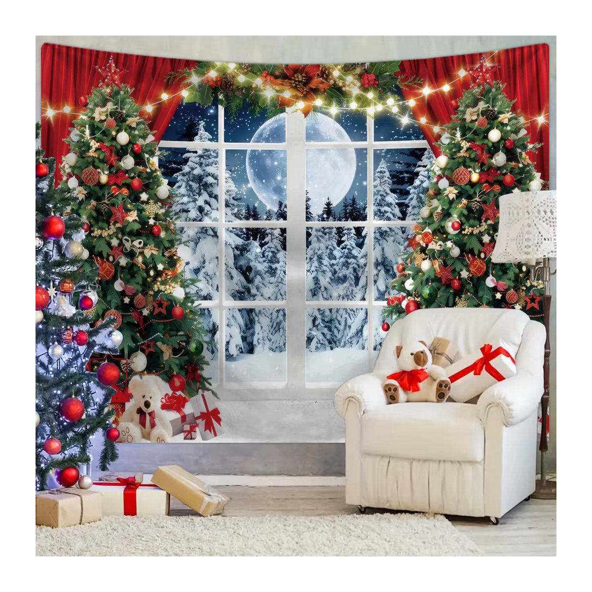 Weihnachten Wandteppich Winter Traum Wunderland Schneeszene als Fotografie Hintergrund Stoff - Bild 3