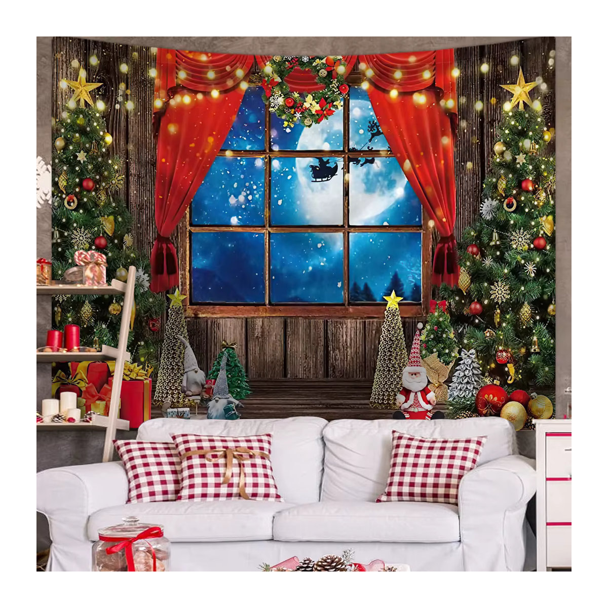 Weihnachten Wandteppich Winter Traum Wunderland Schneeszene als Fotografie Hintergrund Stoff - Bild 4