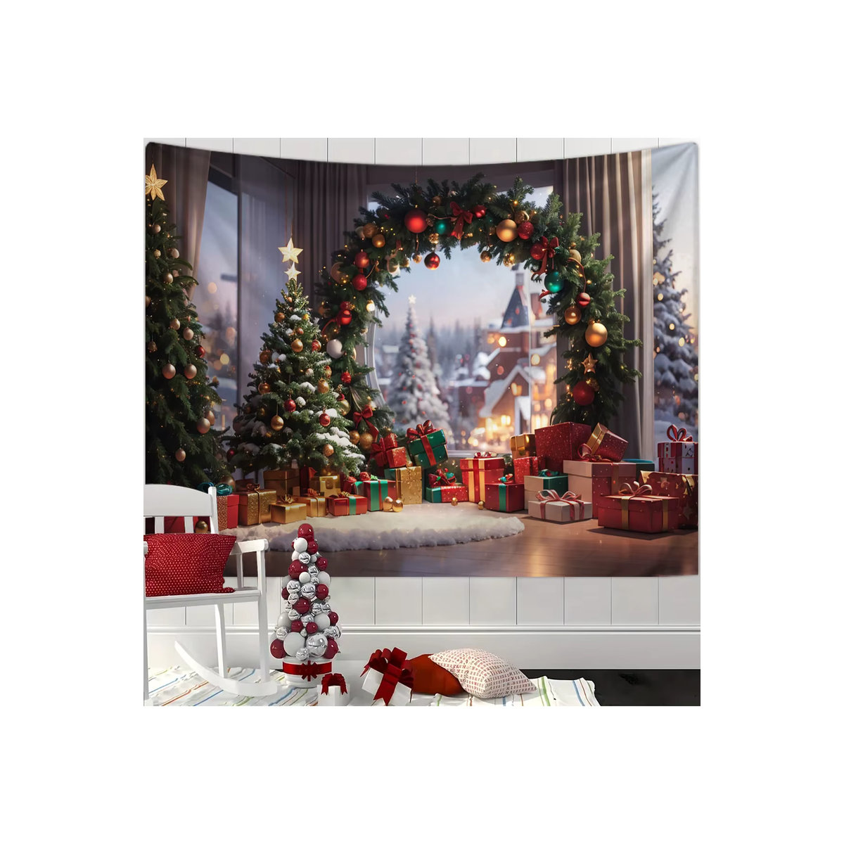 Weihnachten Wandteppich Winter Traum Wunderland Schneeszene als Fotografie Hintergrund Stoff - Bild 5