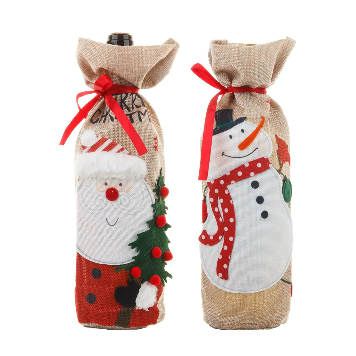Weihnachtliche Flaschenhülle von cyuan mit Weihnachtsmann und Schneemann Motiv in Mehrfarbig, Textil-Flaschenbeutel für Champagner und Wein zur Tischdekoration - Bild 6