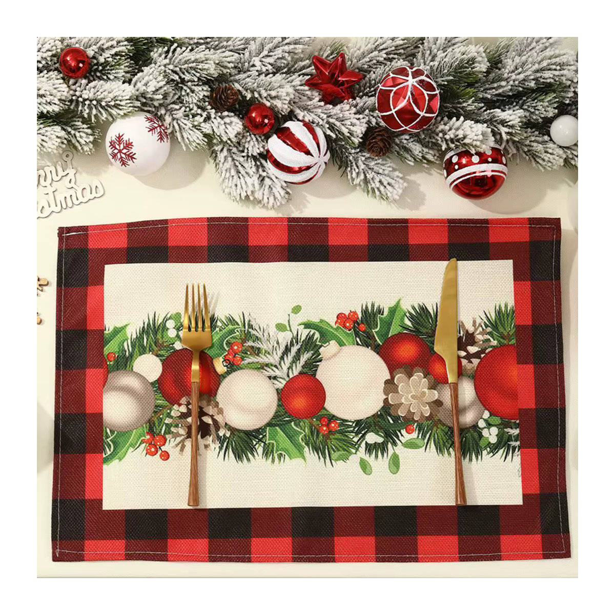 Weihnachtliche Platzsets aus Leinen in Rot für deine Tischdekoration - Bild 2