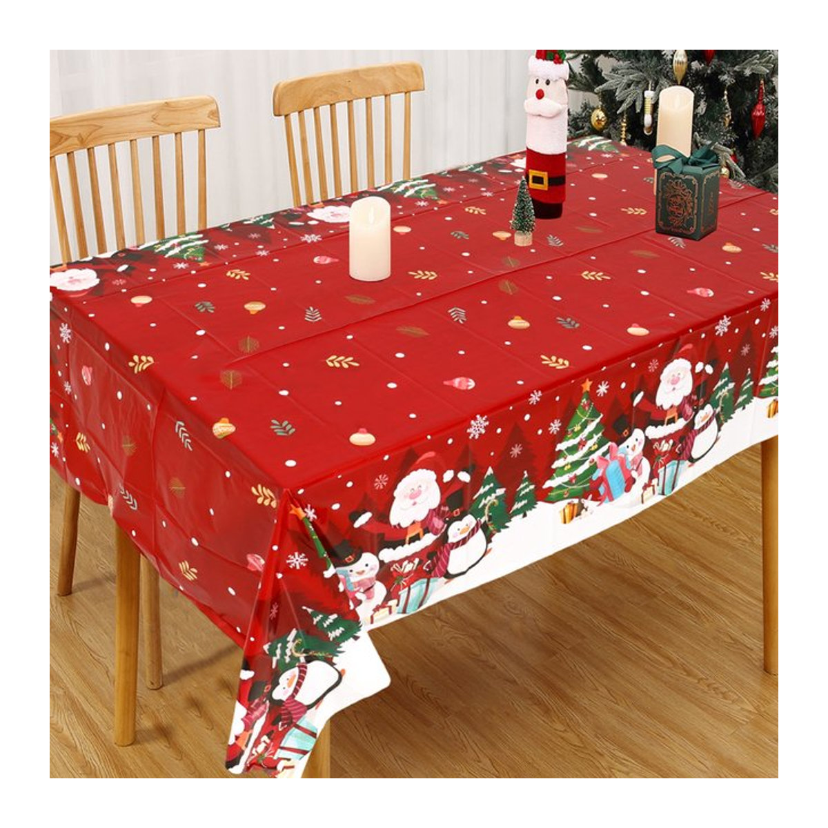 Weihnachtliche Tischdecke mit Weihnachtsmann-Motiv in Rot für deine Weihnachtsdekoration - Bild 1