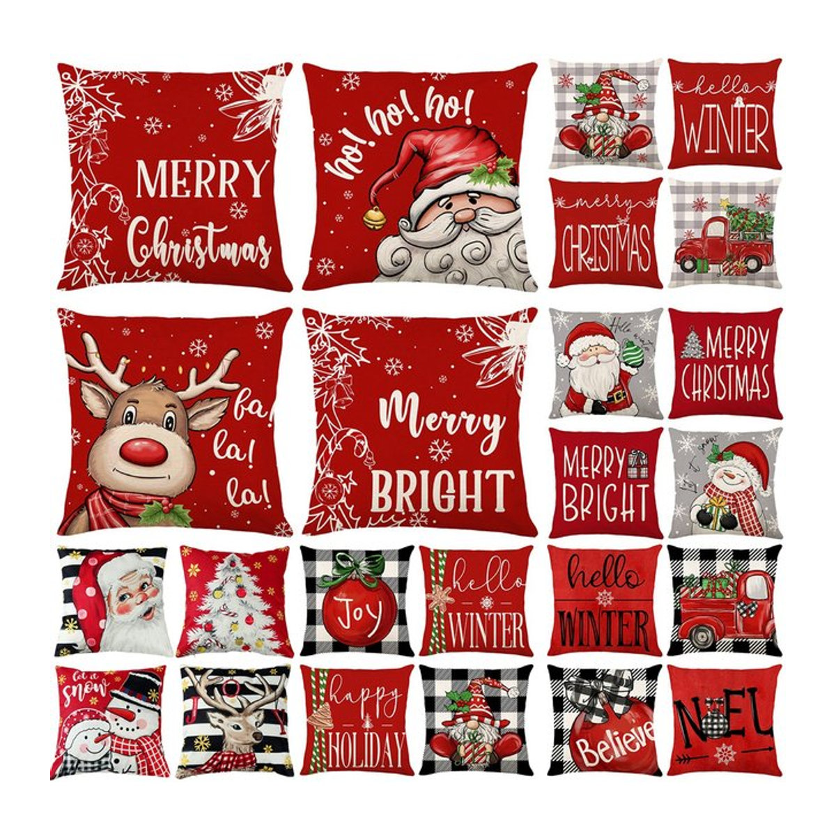 Weihnachtlicher Kissenbezug mit Schneemann, Santa Claus und Elch in Rot zur Dekoration für dein Zuhause - Bild 1
