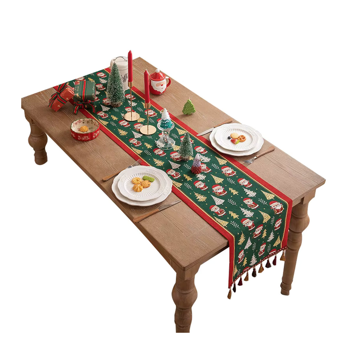 Weihnachtlicher Tischläufer im Retro-Stil mit Quasten für deine Weihnachtsdekoration - Bild 2