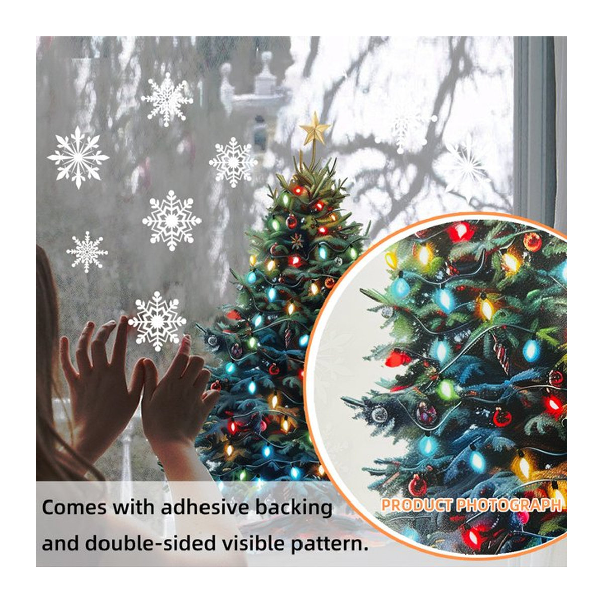 Weihnachts-Fensteraufkleber Schneeflocke und Weihnachtsbaum in Weiß für Glas und Fenster zur Weihnachts- und Neujahrsdekoration - Bild 1