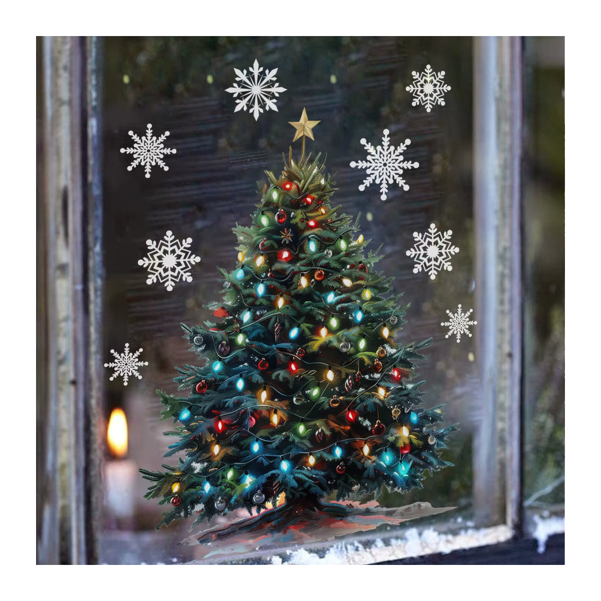 Weihnachts-Fensteraufkleber Schneeflocke und Weihnachtsbaum in Weiß für Glas und Fenster zur Weihnachts- und Neujahrsdekoration - Bild 2