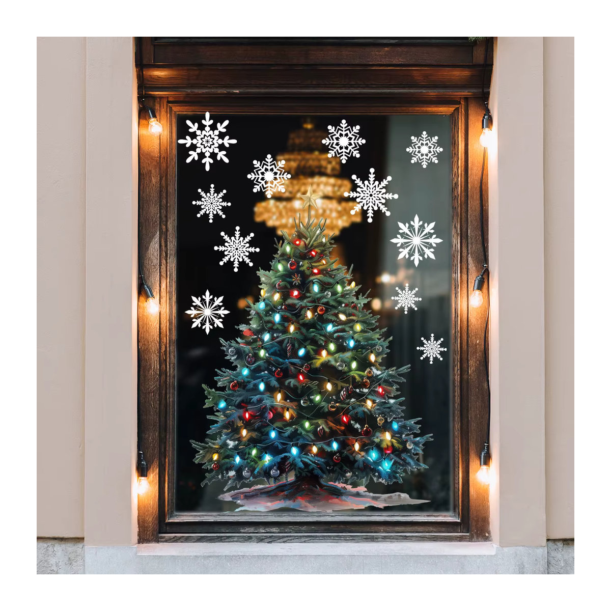 Weihnachts-Fensteraufkleber Schneeflocke und Weihnachtsbaum in Weiß für Glas und Fenster zur Weihnachts- und Neujahrsdekoration - Bild 3