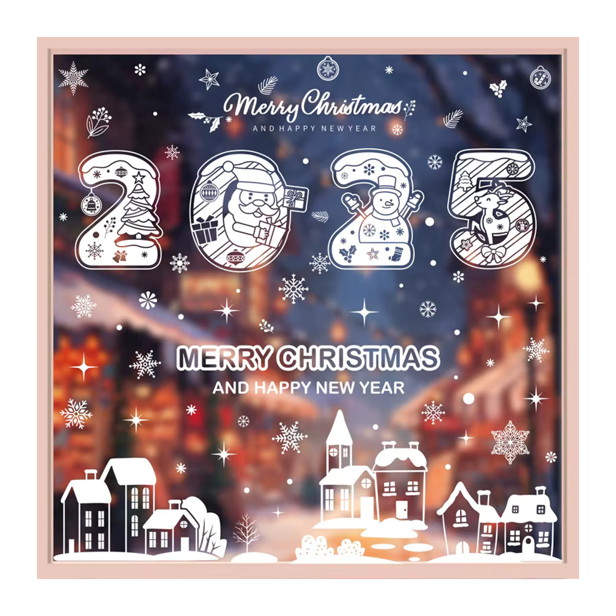 Weihnachts-Fensteraufkleber Set für Weihnachten und Neujahr mit weißem Weihnachtsmann, Elch, Schneemann und Baum in Weiß - Bild 5