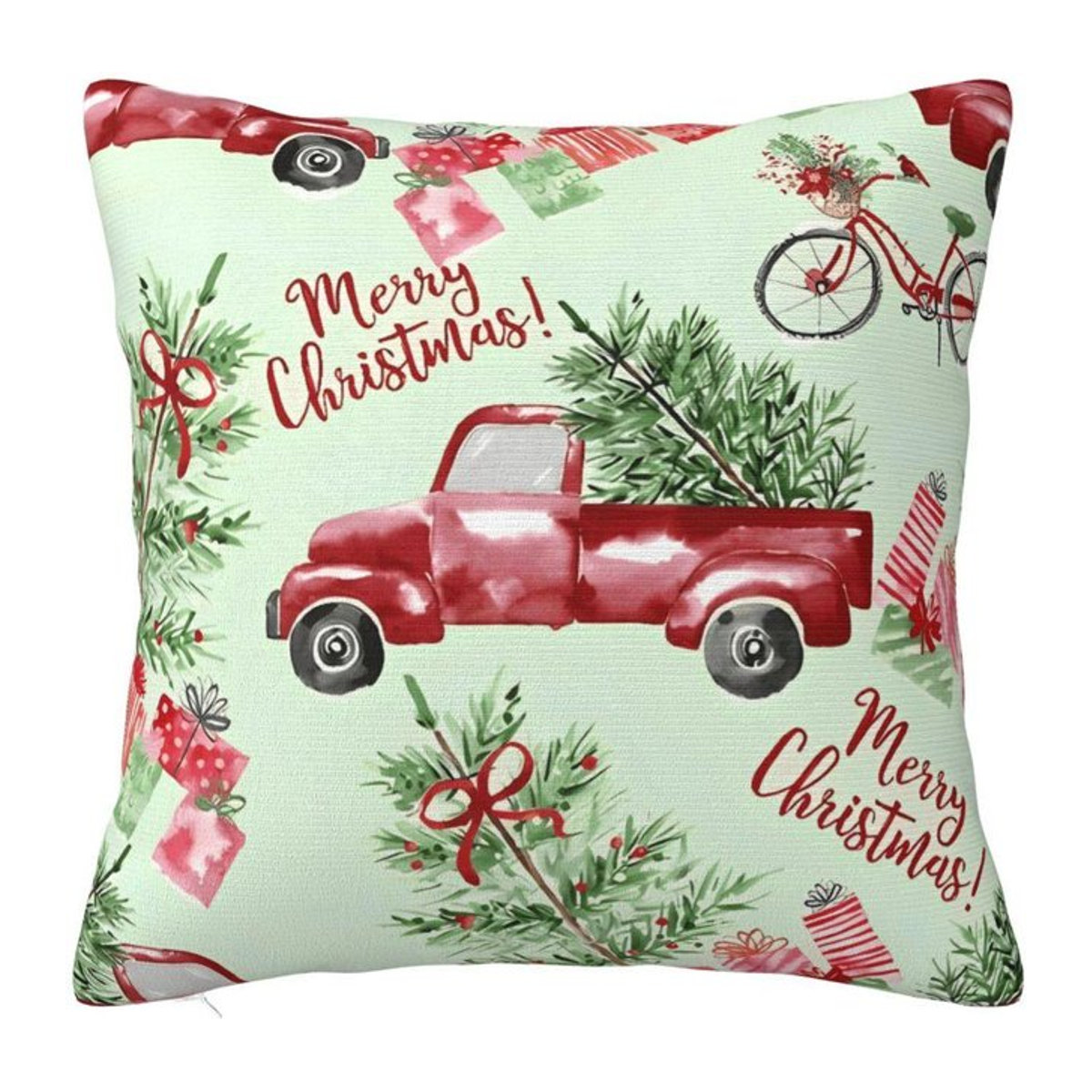 Weihnachts-Kissenbezug mit Vintage-LKW-Motiv in Rot für Sofa und Heimdekoration, B/B: 18 x 18 cm - Bild 1
