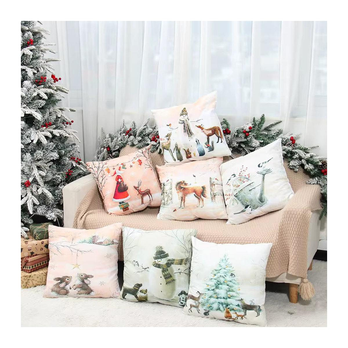 Weihnachts-Kissenbezug von Huiran in Grau und Mehrfarbig, 45 cm Durchmesser - Bild 1