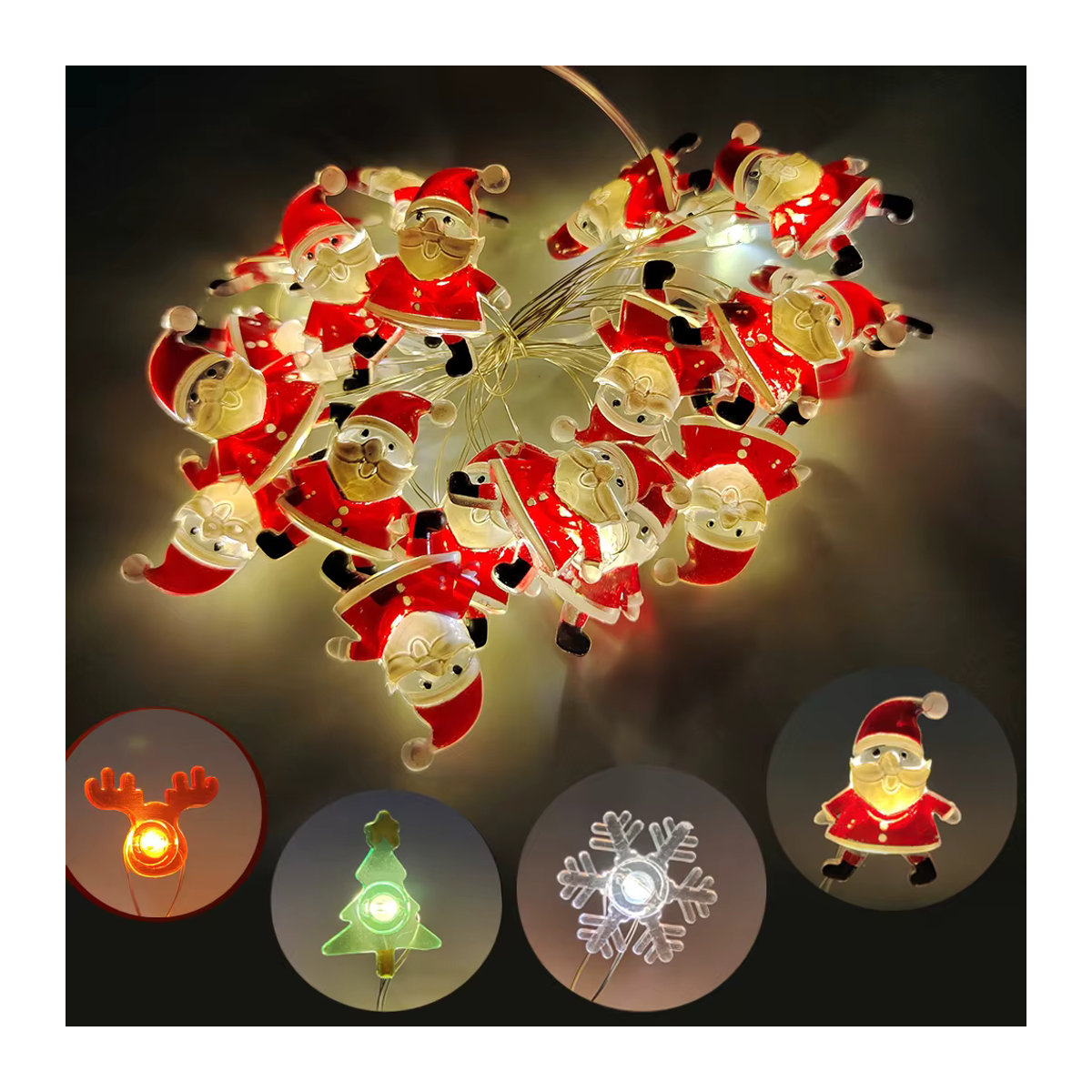 Weihnachts-Lichterkette mit Santa Claus und Schneeflocken für Weihnachtsbaum, Haus und Garten - Bild 2