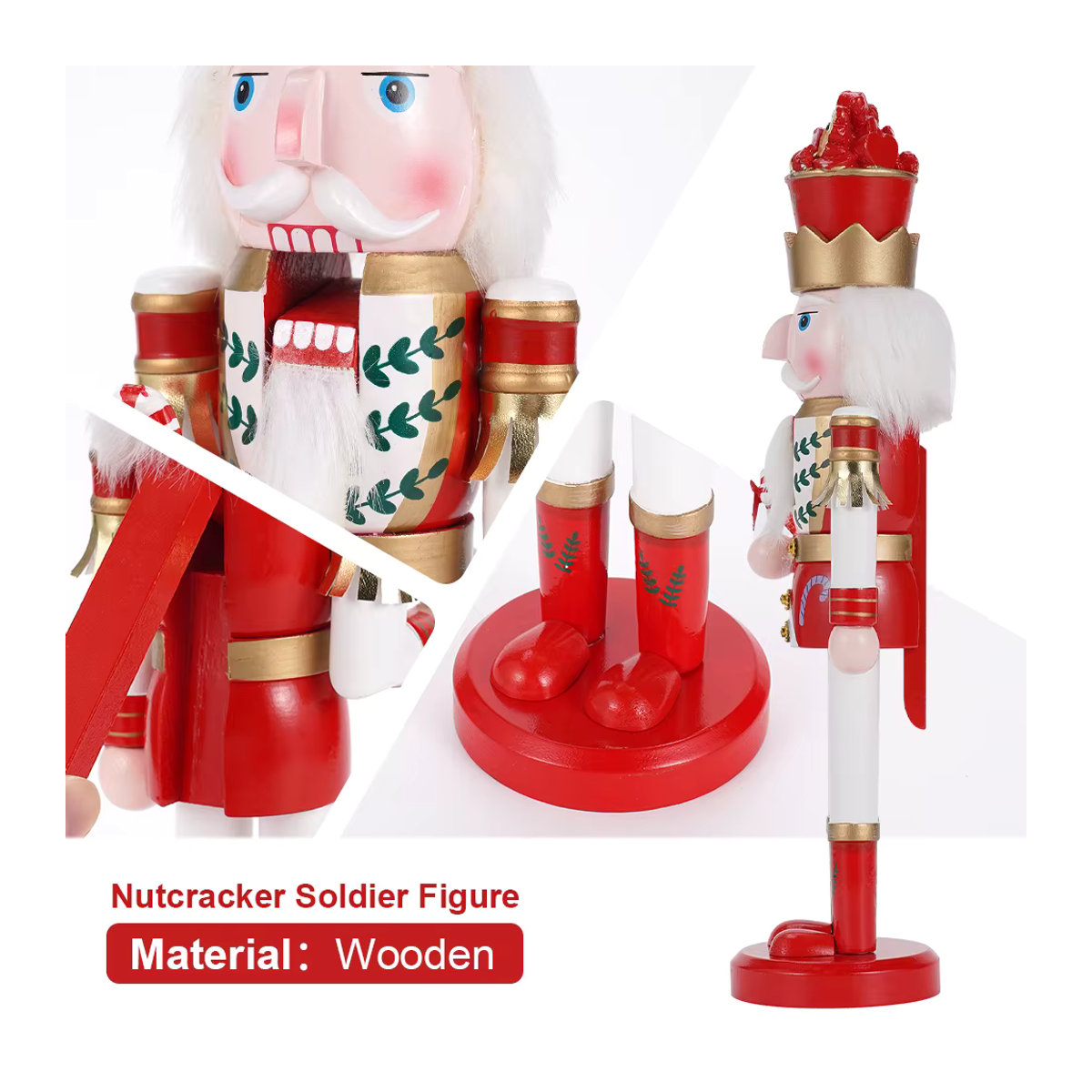 Weihnachts-Nussknacker aus Holz mit Erdbeer-Zuckerstange, Höhe: 38 cm - Bild 2
