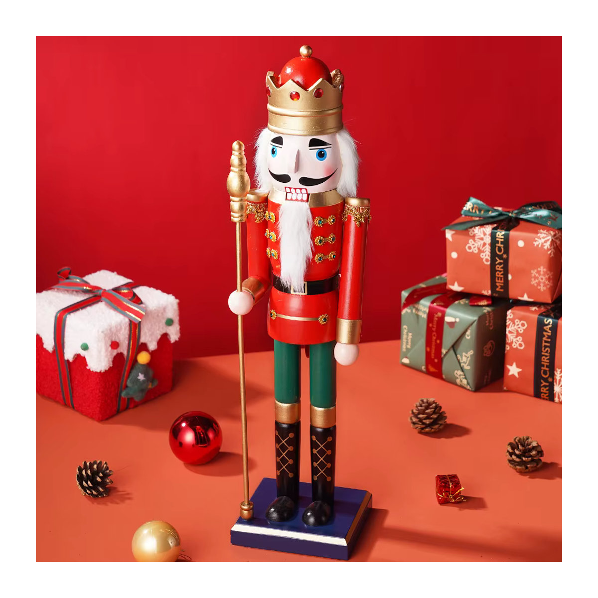 Weihnachts-Nussknacker König mit Zepter und Cape in Rot, 50 cm Höhe - Bild 3