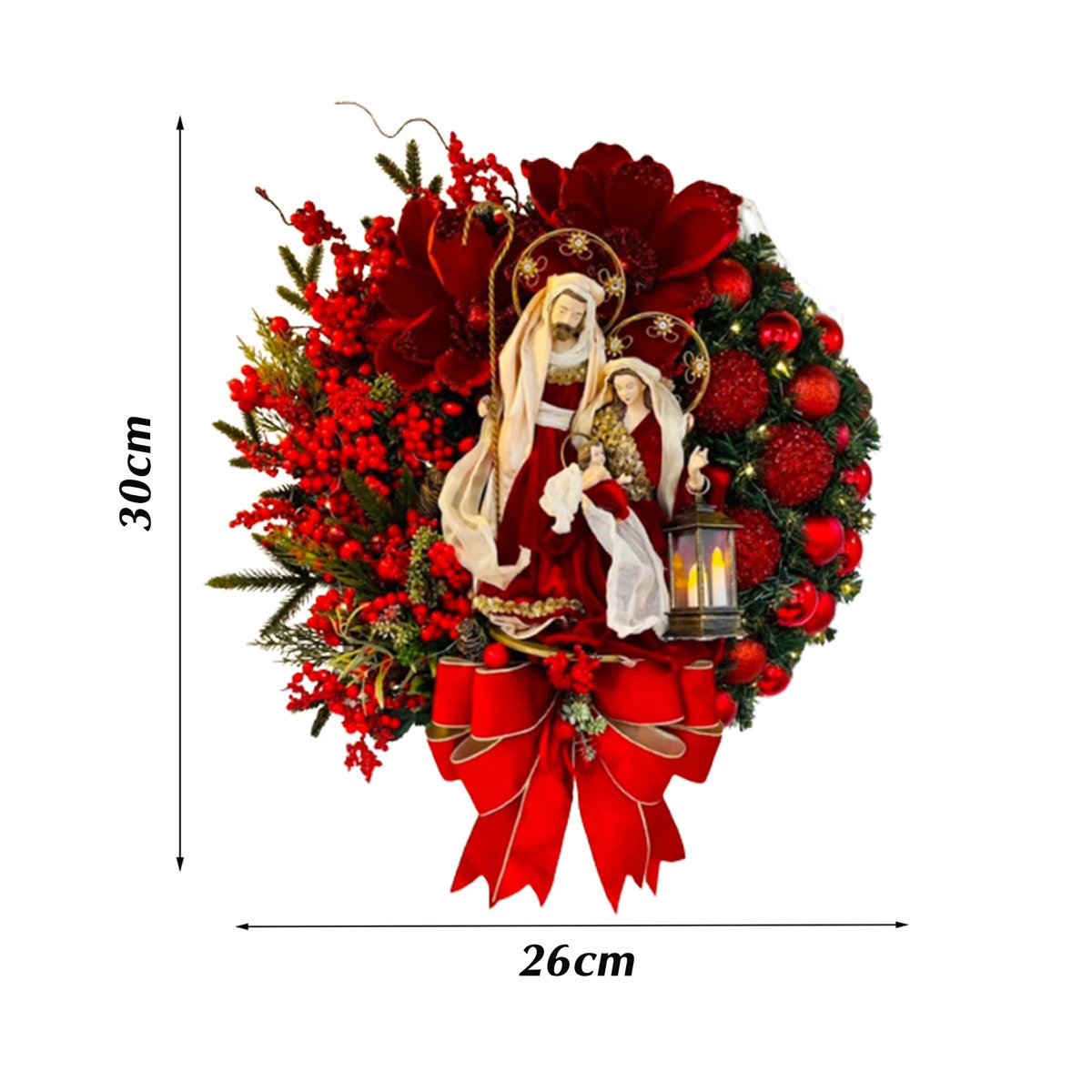 Weihnachts-Türschild als Kranz mit Heiliger Jesus-Aufdruck und Beerencluster für den Innen- und Außenbereich - Bild 4